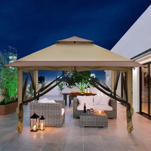 12x12 Pop Up Gazebo Canopy Tent,Folding Outdoor Gazebo for Backyard & Patio Furniture, Pop Up Outdoor Canopy Shelter with Wheeled Cover Bag