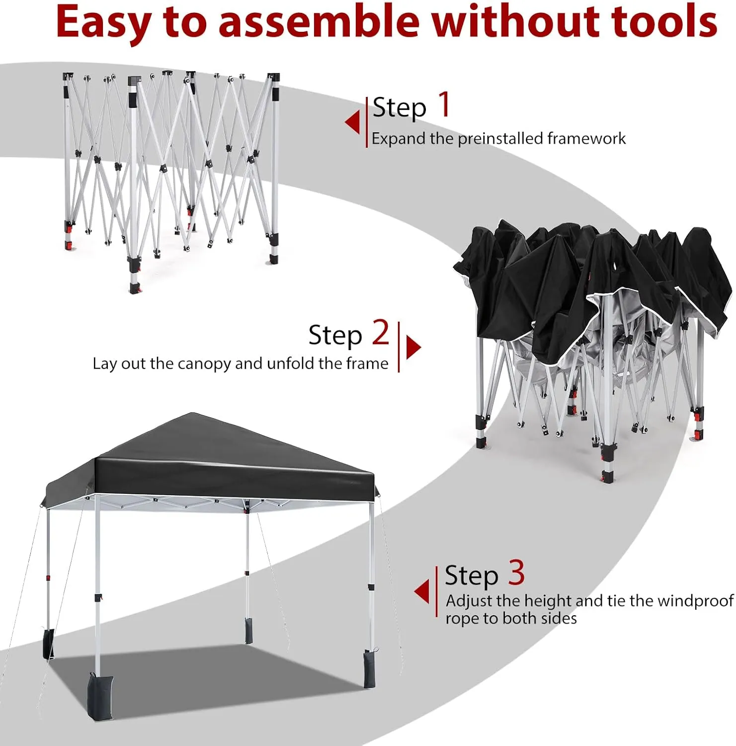 8 * 8FT Instant Pop Up Canopy Tent for One Person Setup,Pop Up Commercial Canopy Tent,Outdoor Easy Up Tent w/1-Button Push,Wheeled Bag,4 Sandbags,Bonus 8 Stakes and 4 Ropes-Black