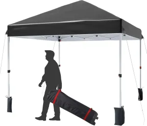 8 * 8FT Instant Pop Up Canopy Tent for One Person Setup,Pop Up Commercial Canopy Tent,Outdoor Easy Up Tent w/1-Button Push,Wheeled Bag,4 Sandbags,Bonus 8 Stakes and 4 Ropes-Black