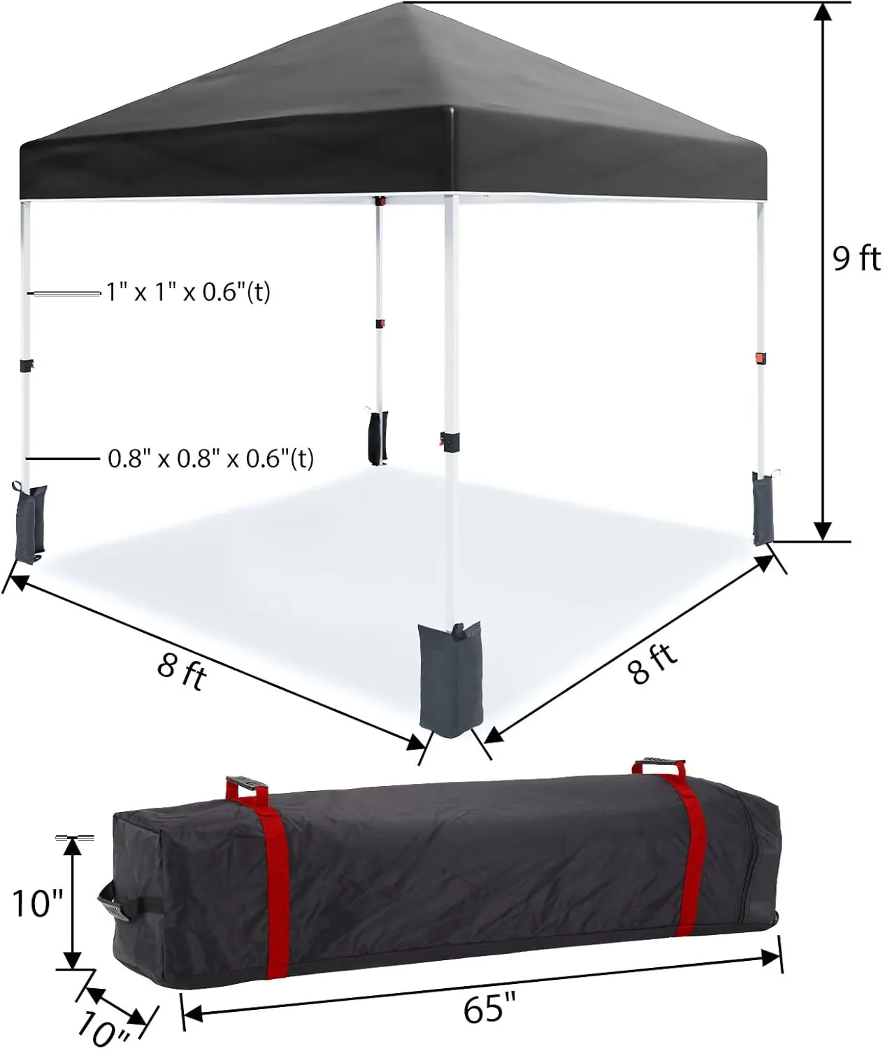 8 * 8FT Instant Pop Up Canopy Tent for One Person Setup,Pop Up Commercial Canopy Tent,Outdoor Easy Up Tent w/1-Button Push,Wheeled Bag,4 Sandbags,Bonus 8 Stakes and 4 Ropes-Black