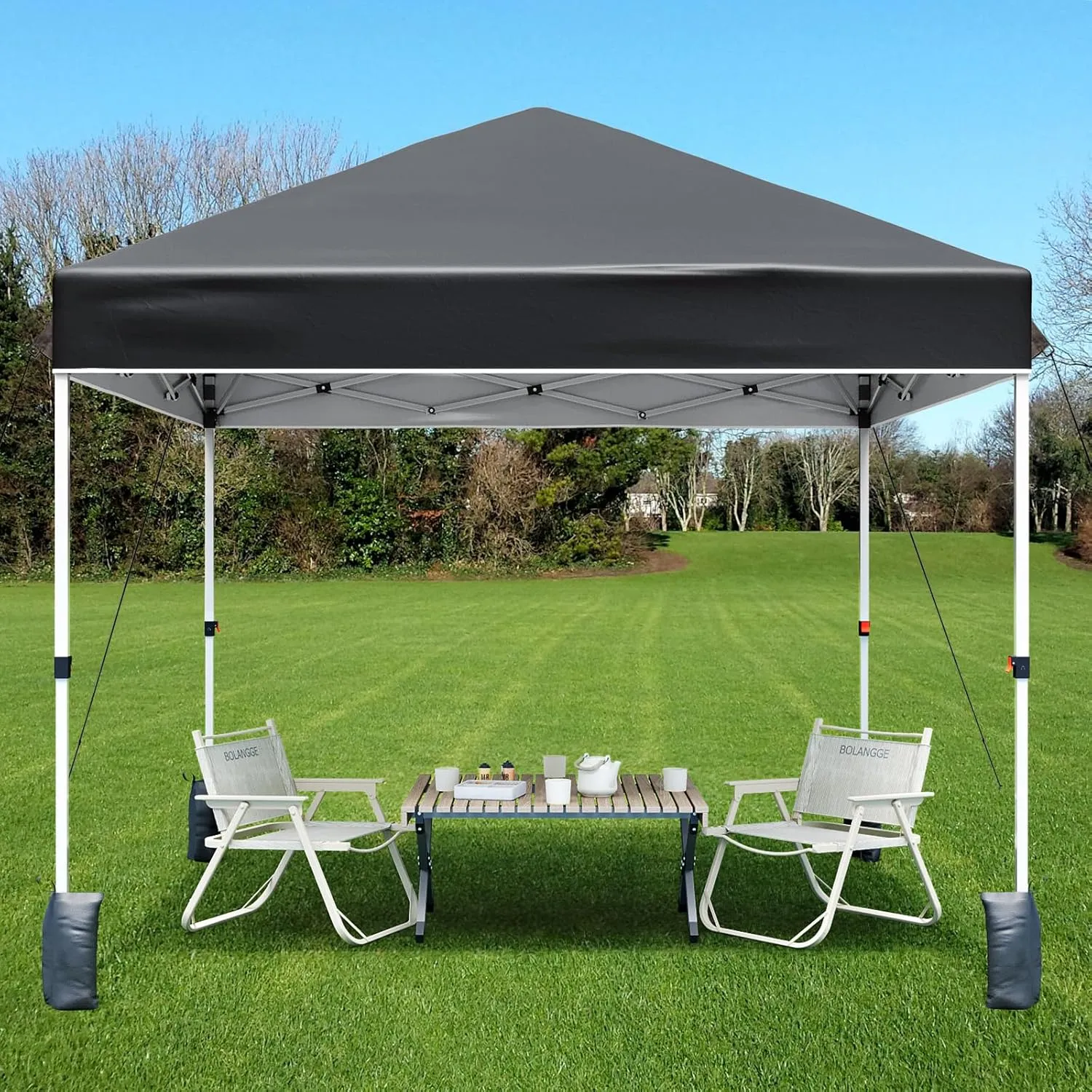 8 * 8FT Instant Pop Up Canopy Tent for One Person Setup,Pop Up Commercial Canopy Tent,Outdoor Easy Up Tent w/1-Button Push,Wheeled Bag,4 Sandbags,Bonus 8 Stakes and 4 Ropes-Black