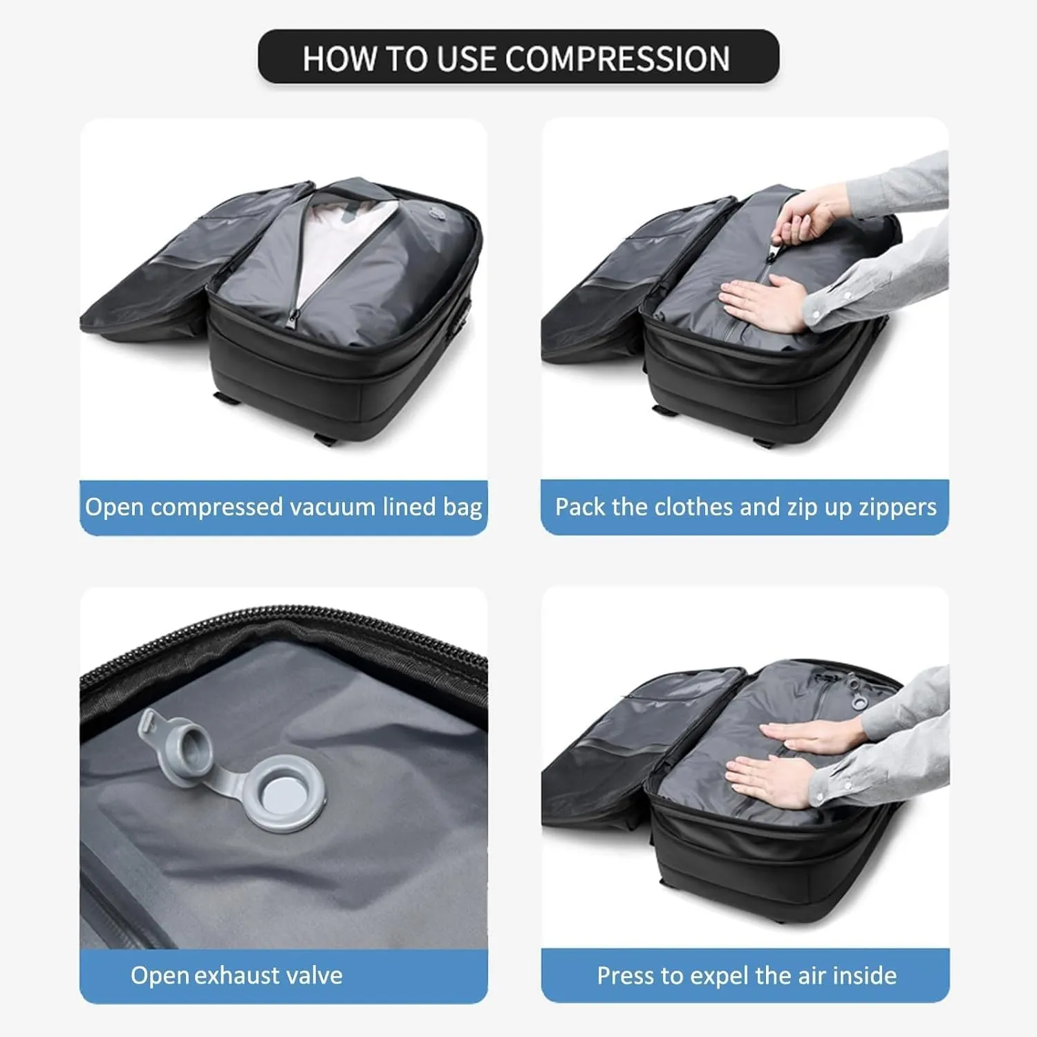 Aeropack Backpack, Aeropack Vacuum Compression Backpack, 2025 60l Expandable Backpack with Vacuum Compression (Black 2.0, Bag)