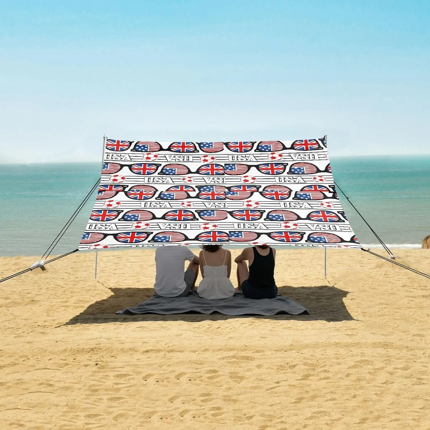 American and British Flags Sunglasses Beach Camping Tent Sun Shelter for Whole Family, Beach Shade Canopy with UPF50  UV Protection,Easy Set Up and Carry,Outdoor Shade for Trips, Fishing, Backy