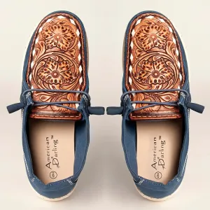 American Darling Carved Buck Stitch Leather Topper Blue Loafer ADFT133NV4