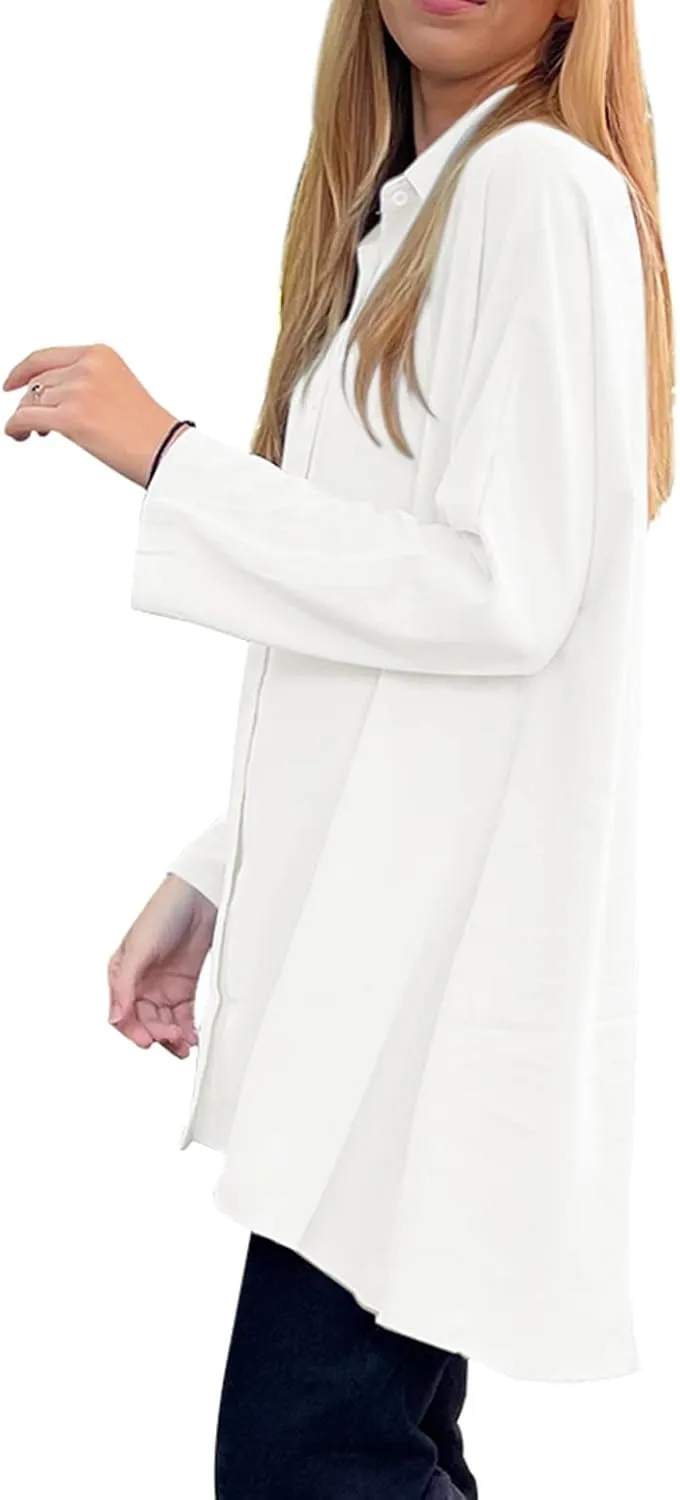 Aoysky Womens Oversized T Shirts Button Down Long Sleeve Shirt V Neck Collar Loose Flowy Blouse