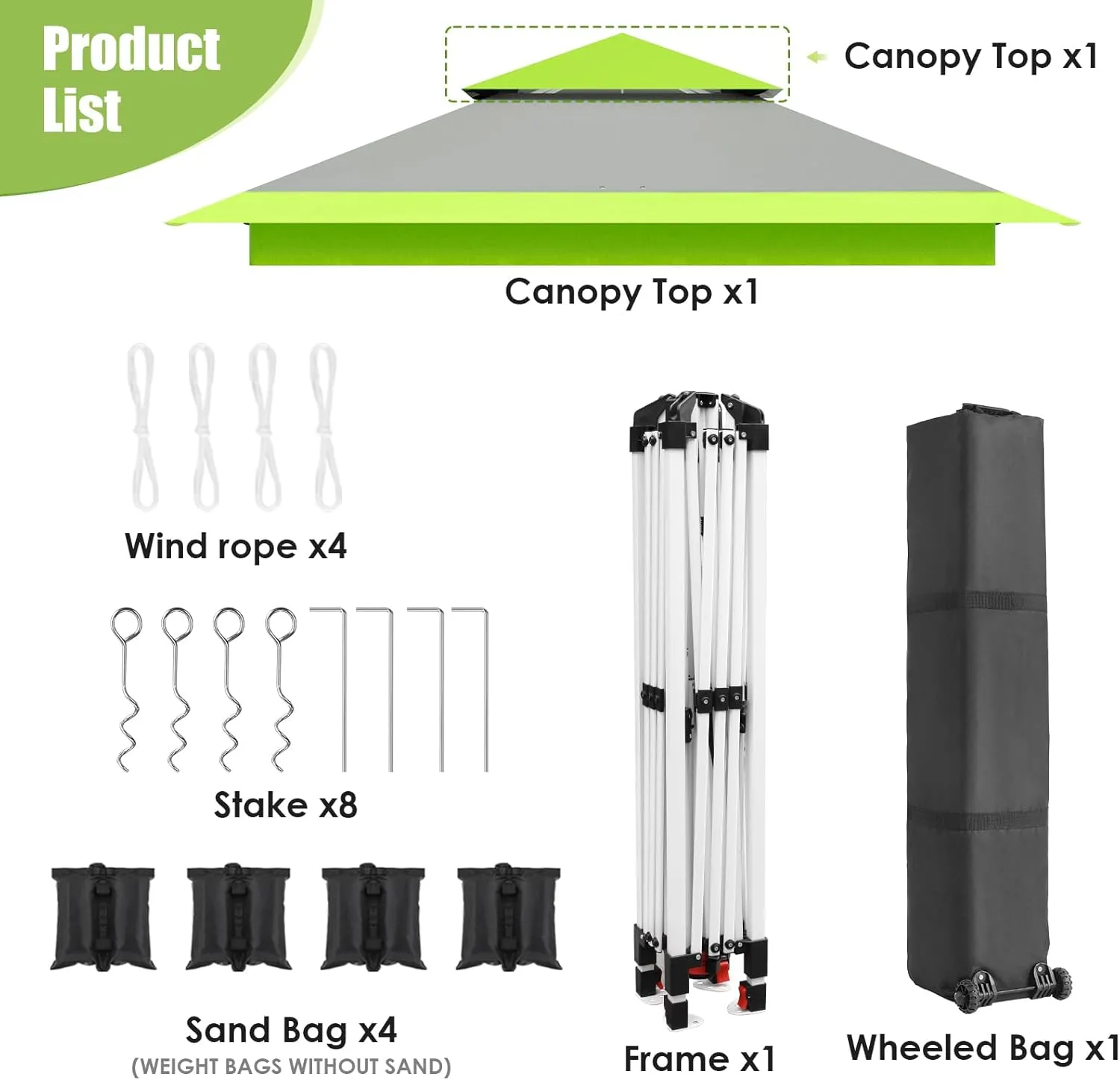 Arlopu Pop Up Canopy Tent with 1-Person Set up, Camping Instant Durable Shelter, Outdoor Gazebo Beach Shade with Wheeled Bag, 4 Sand Bags for Weight (Green, 13FTX13FT)