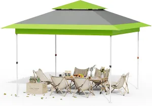 Arlopu Pop Up Canopy Tent with 1-Person Set up, Camping Instant Durable Shelter, Outdoor Gazebo Beach Shade with Wheeled Bag, 4 Sand Bags for Weight (Green, 13FTX13FT)