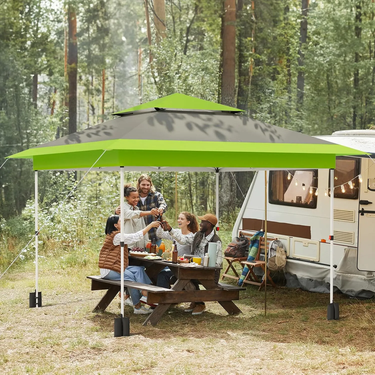 Arlopu Pop Up Canopy Tent with 1-Person Set up, Camping Instant Durable Shelter, Outdoor Gazebo Beach Shade with Wheeled Bag, 4 Sand Bags for Weight (Green, 13FTX13FT)
