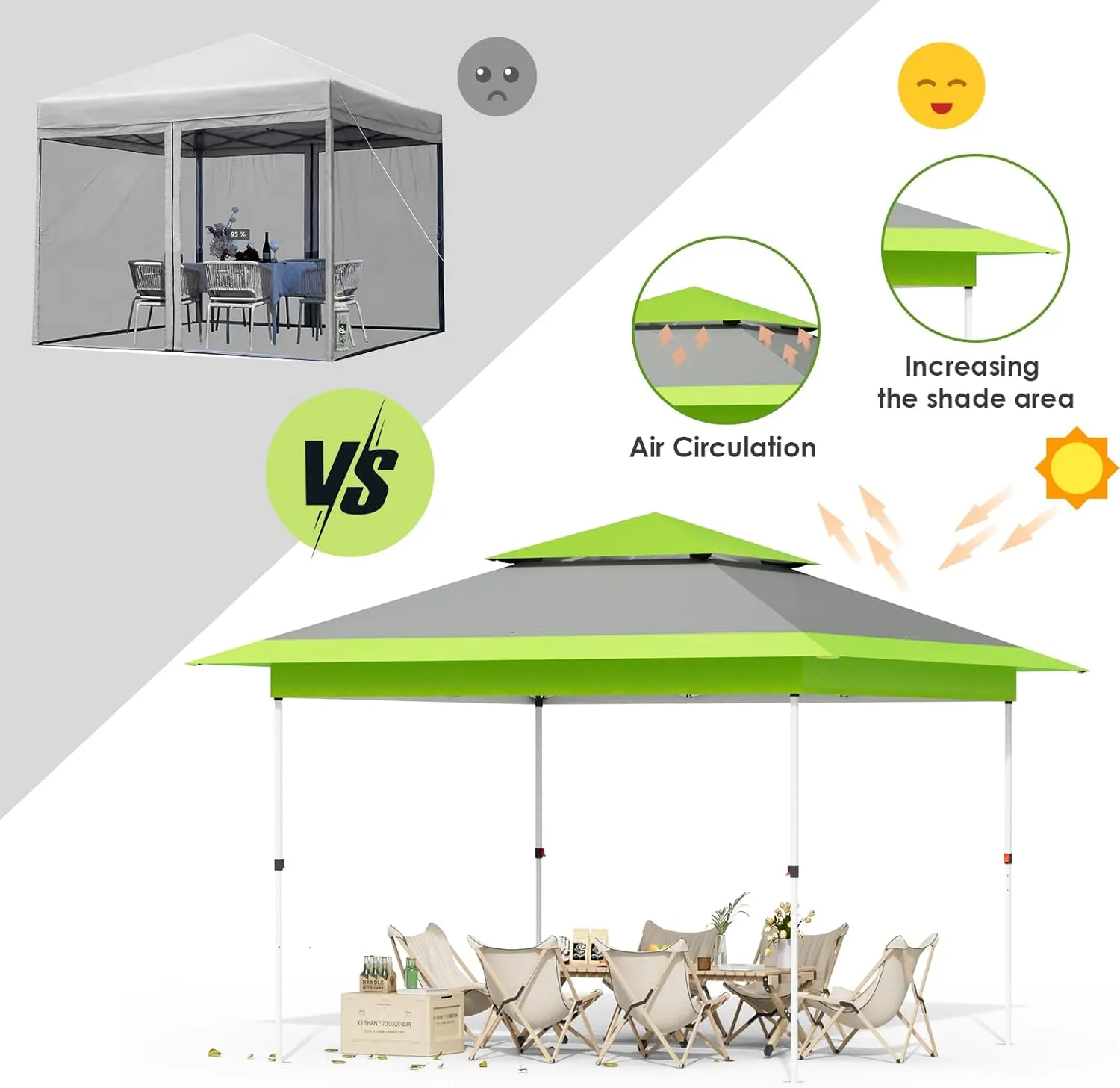 Arlopu Pop Up Canopy Tent with 1-Person Set up, Camping Instant Durable Shelter, Outdoor Gazebo Beach Shade with Wheeled Bag, 4 Sand Bags for Weight (Green, 13FTX13FT)
