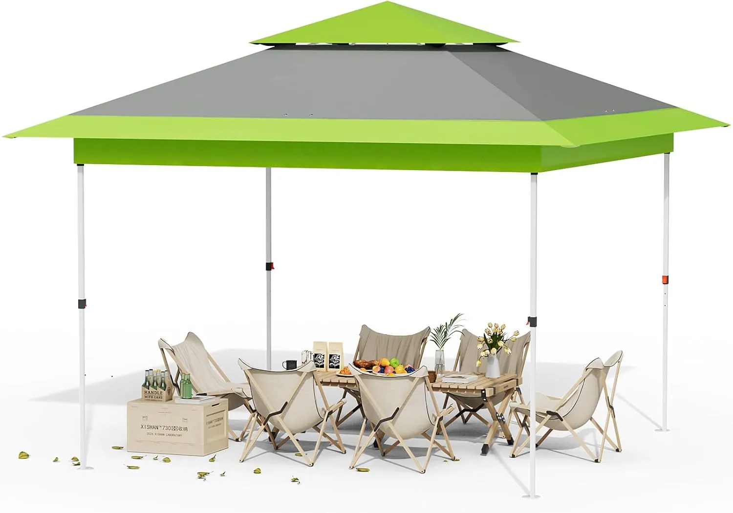Arlopu Pop Up Canopy Tent with 1-Person Set up, Camping Instant Durable Shelter, Outdoor Gazebo Beach Shade with Wheeled Bag, 4 Sand Bags for Weight (Green, 13FTX13FT)