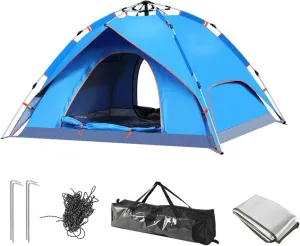 Automatic Pop Up Camping Tent, Outdoor Hiking Backpacking Tent Shelter Double Layer, Waterproof Oxford Cloth 4-Person,Cloth zwild Thickened Rainproof Lightweight (Blue)