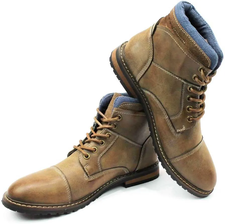 AZAR MAN Mens Ankle Boot Cap Toe Derby Modern Lace Up Round Toe