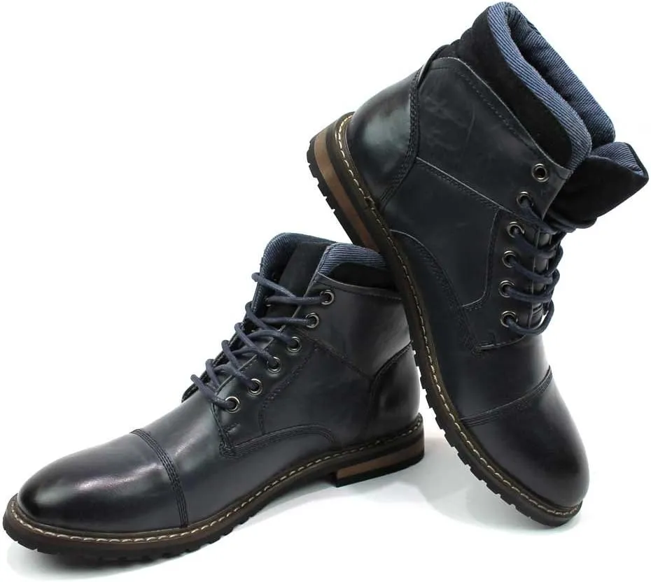 AZAR MAN Mens Ankle Boot Cap Toe Derby Modern Lace Up Round Toe