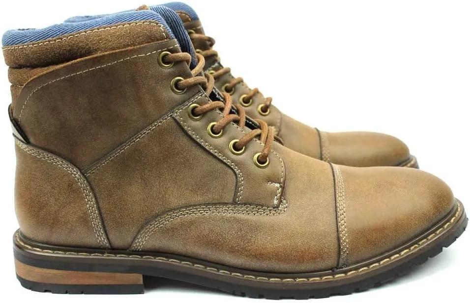 AZAR MAN Mens Ankle Boot Cap Toe Derby Modern Lace Up Round Toe