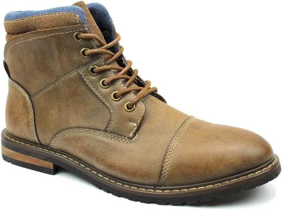AZAR MAN Mens Ankle Boot Cap Toe Derby Modern Lace Up Round Toe