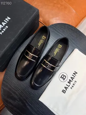 BALMAIN || B Logo Embellished Calf Leather Loafers For Men