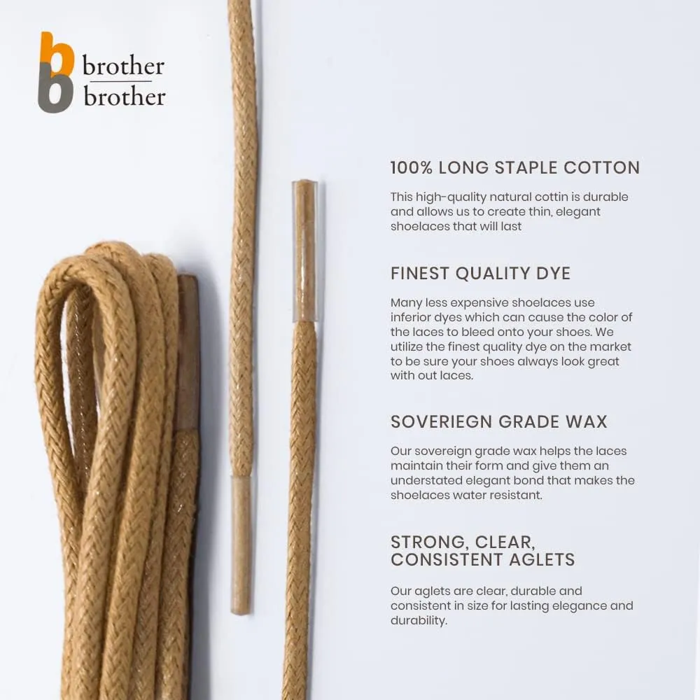 BB BROTHER BROTHER Dress Shoe Laces (3 Pairs) Round Waxed 100% Cotton Oxford Shoelaces