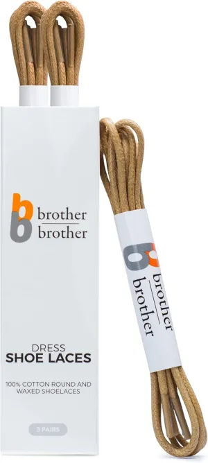 BB BROTHER BROTHER Dress Shoe Laces (3 Pairs) Round Waxed 100% Cotton Oxford Shoelaces