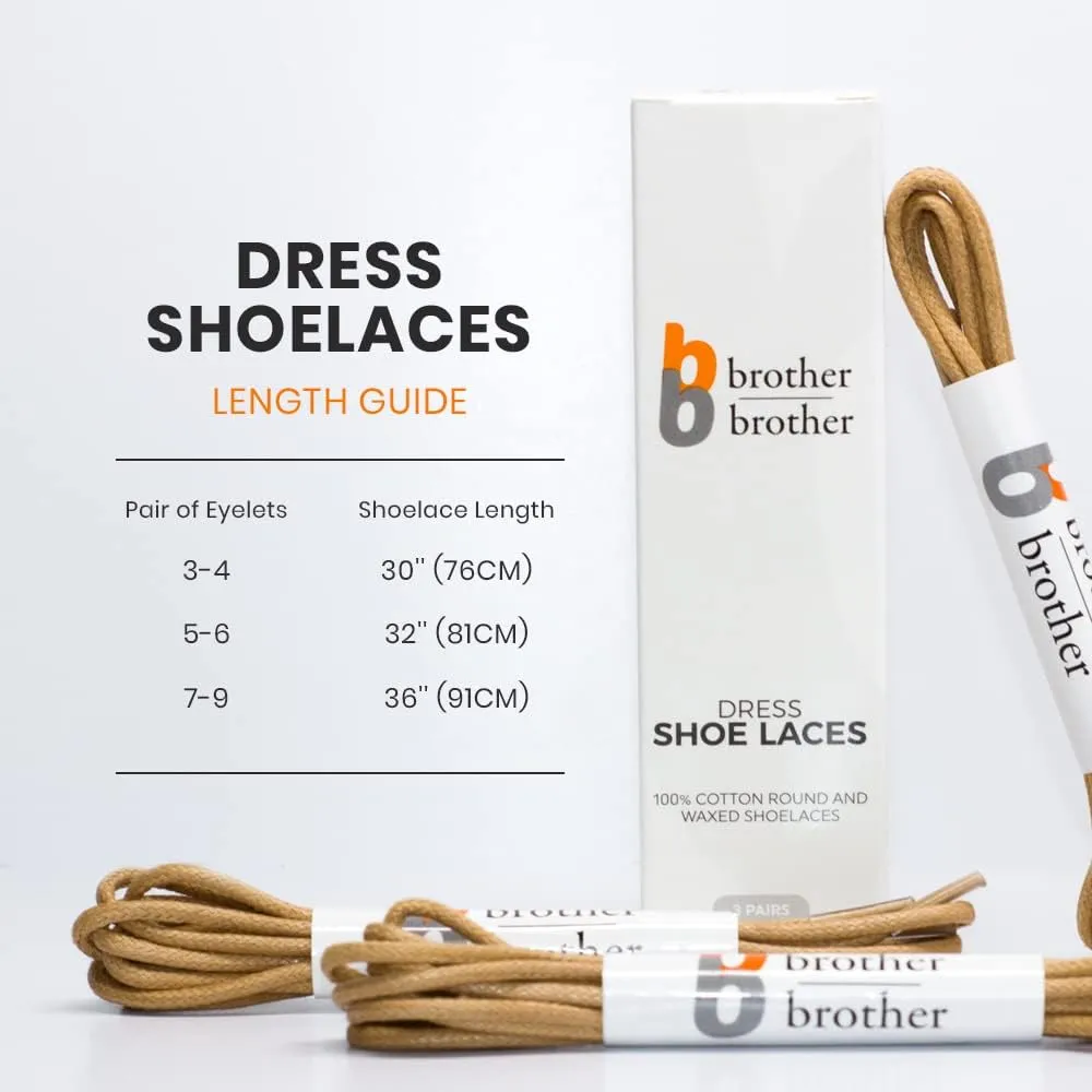 BB BROTHER BROTHER Dress Shoe Laces (3 Pairs) Round Waxed 100% Cotton Oxford Shoelaces