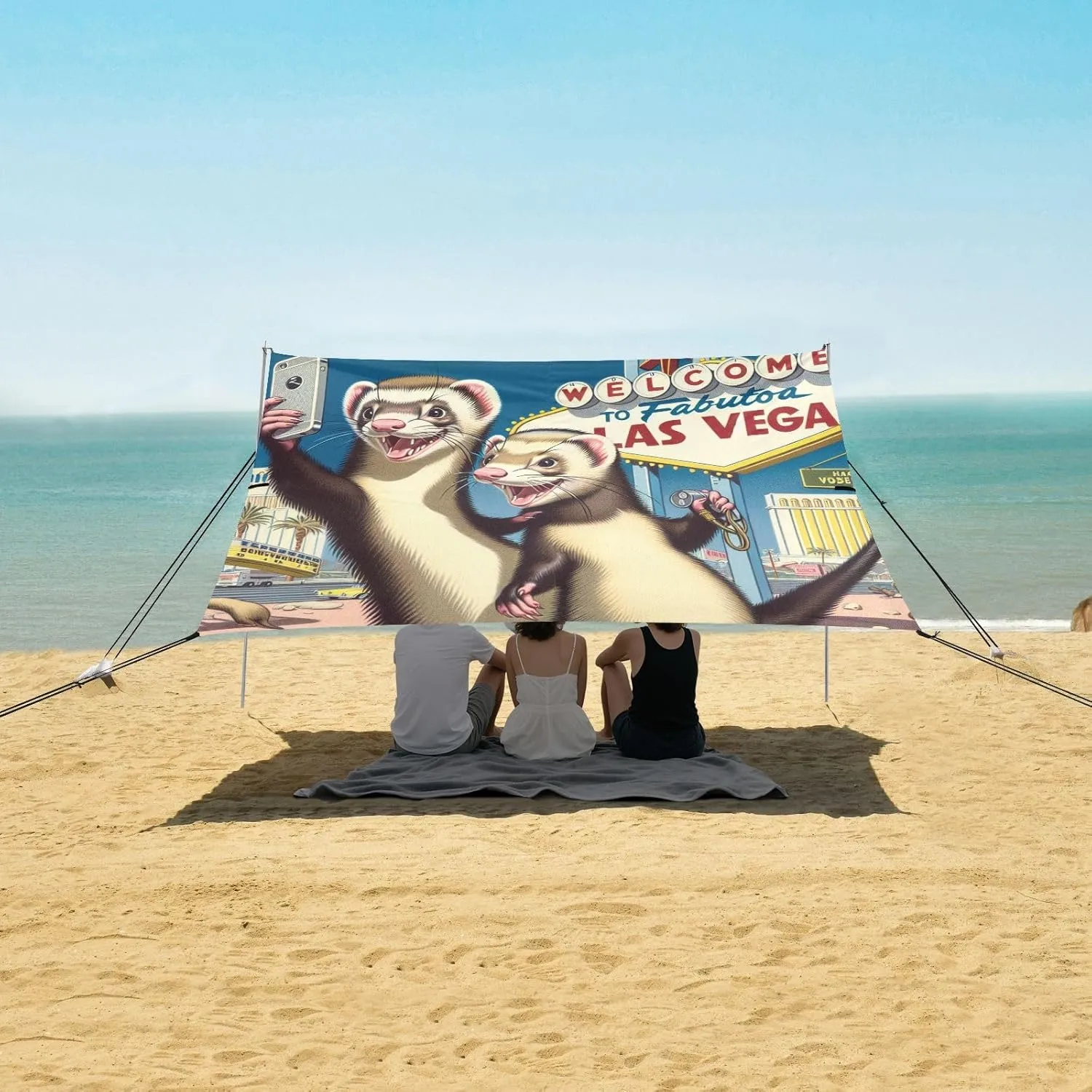 Beach Shade Tent with UPF50  UV Protection,Cartoon Funny Ferret Couple Lightweight Camping Sun Shelter for Outdoor,Camping Trips, Fishing, Backyard,Picnics,Easy Set Up and Carry 9x10.5 FT