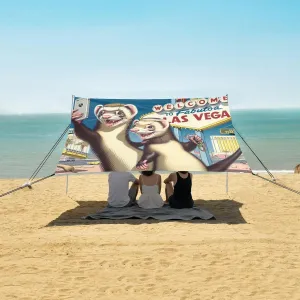 Beach Shade Tent with UPF50  UV Protection,Cartoon Funny Ferret Couple Lightweight Camping Sun Shelter for Outdoor,Camping Trips, Fishing, Backyard,Picnics,Easy Set Up and Carry 9x10.5 FT