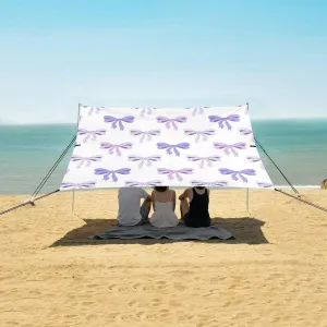 Beach Shade Tent with UPF50  UV Protection,Cute Purple Bowknot Pattern Lightweight Camping Sun Shelter for Outdoor,Camping Trips, Fishing, Backyard,Picnics,Easy Set Up and Carry 9x10.5 FT