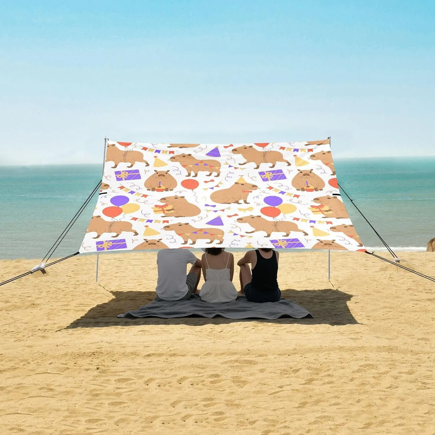 Beach Shade Tent with UPF50  UV Protection,Funny Festive Capybaras Lightweight Camping Sun Shelter for Outdoor,Camping Trips, Fishing, Backyard,Picnics,Easy Set Up and Carry 9x10.5 FT