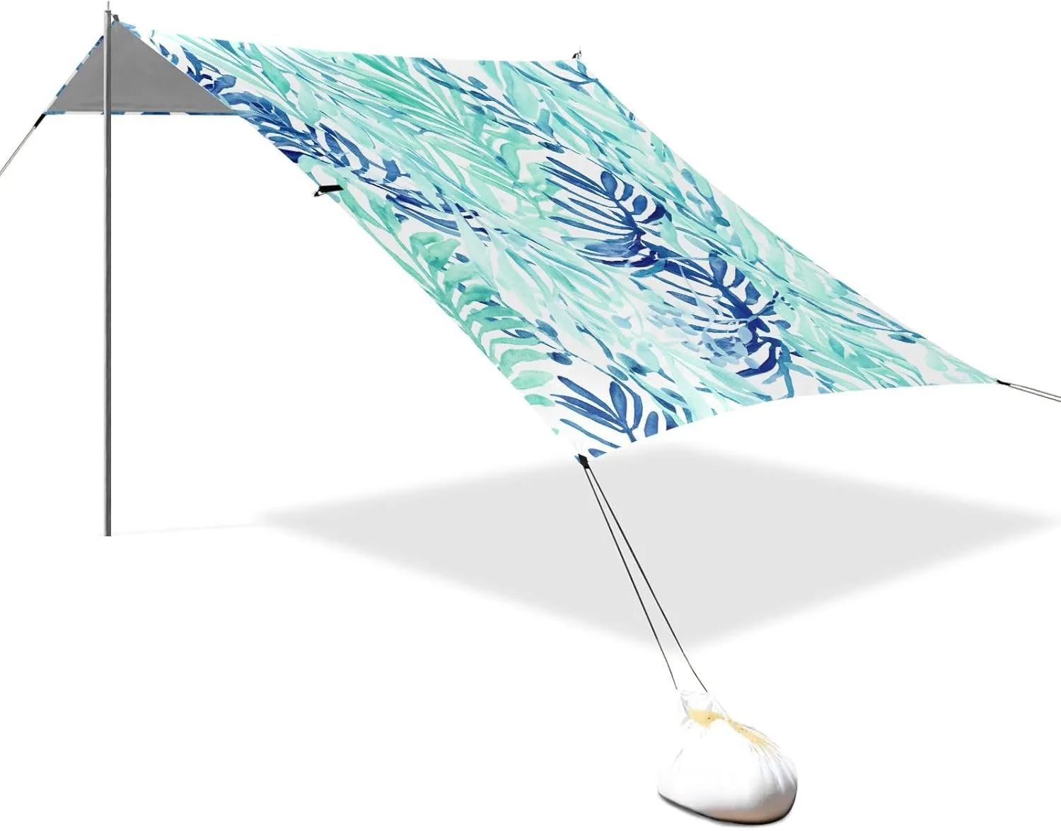 Beach Tent Canopy Outdoor Patio Sun Shade Floral Travel Camping Sun Shelter with Anchor Poles Easy up Sunshade 9.2 × 10.5 FT Watercolor Blue Turquoise Leaves