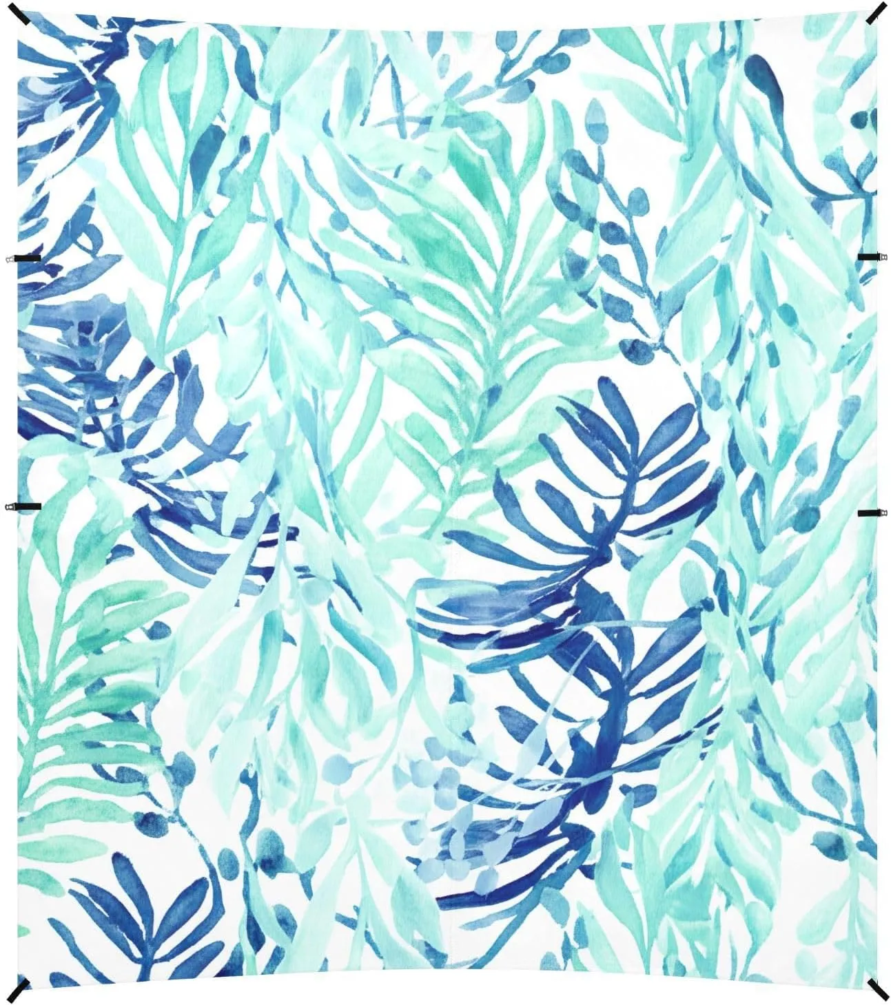 Beach Tent Canopy Outdoor Patio Sun Shade Floral Travel Camping Sun Shelter with Anchor Poles Easy up Sunshade 9.2 × 10.5 FT Watercolor Blue Turquoise Leaves