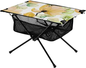 Bolaz Outdoor Folding Portable Picnic Camping Table-Yellow Lotus Flower,Storage Mesh for Camping Gear Accessories, Hiking, Mountaineering, Outdoor Travel