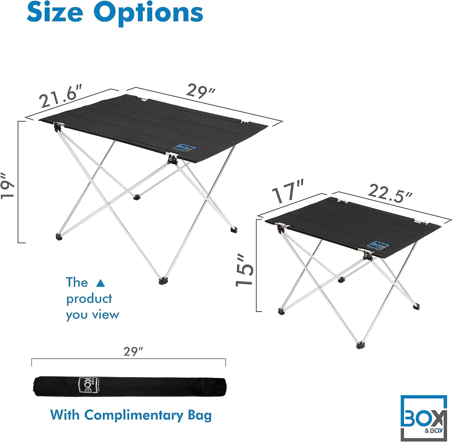 BOX & BOX Fabric Folding Table Portable with Travel Bag, Folding Camping Table, Outdoor Table, Foldable Table for Camp, Beach, Picnic, Camping Gear, Kitchen Table for 4 People, 29x21.6x19 in, Black