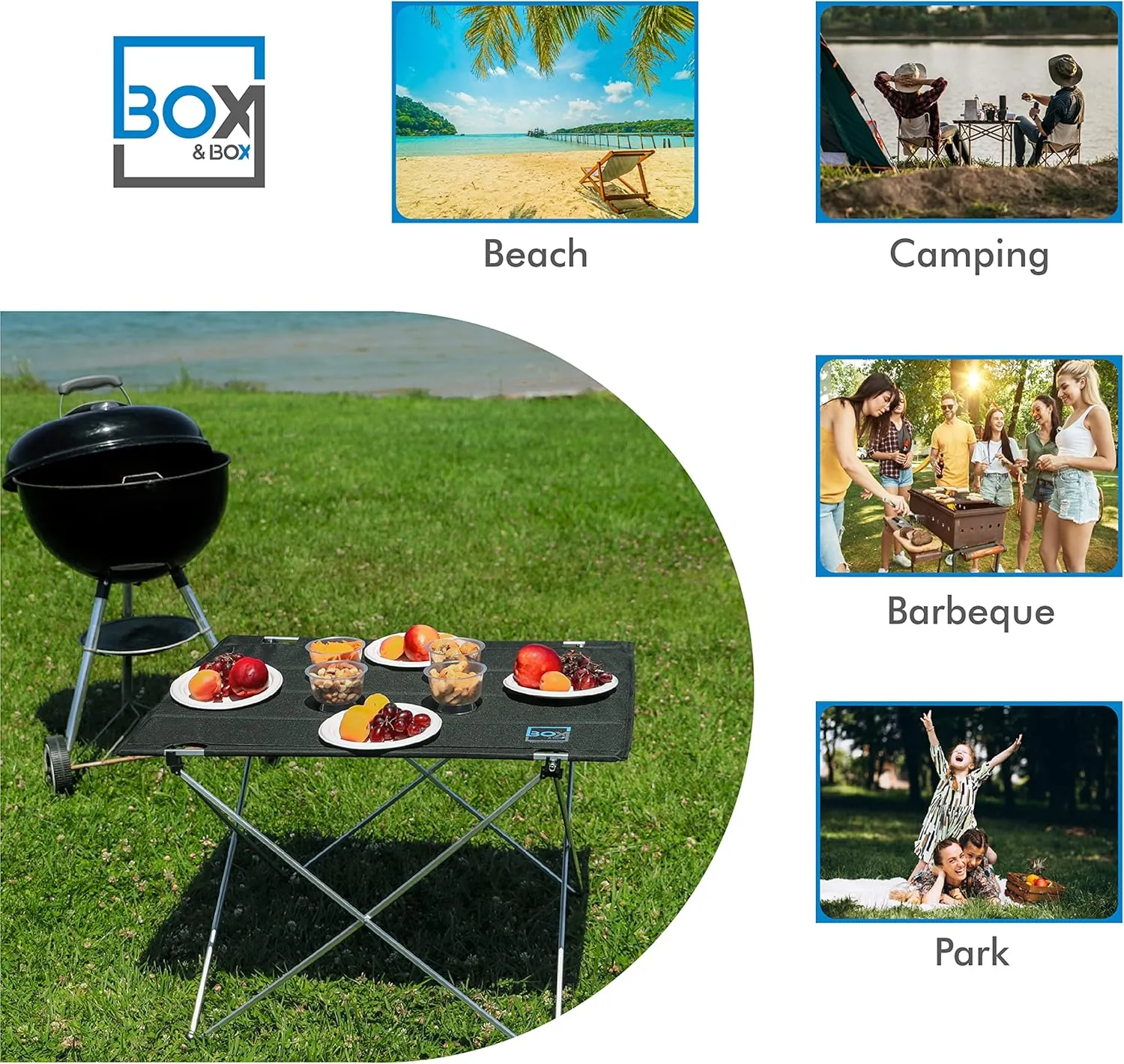 BOX & BOX Fabric Folding Table Portable with Travel Bag, Folding Camping Table, Outdoor Table, Foldable Table for Camp, Beach, Picnic, Camping Gear, Kitchen Table for 4 People, 29x21.6x19 in, Black