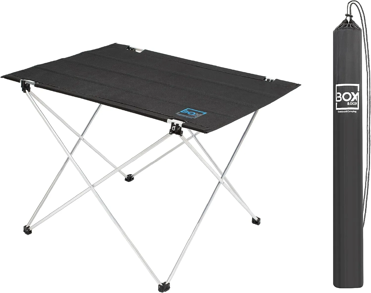 BOX & BOX Fabric Folding Table Portable with Travel Bag, Folding Camping Table, Outdoor Table, Foldable Table for Camp, Beach, Picnic, Camping Gear, Kitchen Table for 4 People, 29x21.6x19 in, Black
