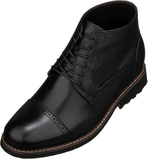 CALTO Men's Invisible Height Increasing Elevator Shoes - Black Leather Lace-up Cap-Toe Boots with Inner Faux Fur - 3.2 Inches Taller - Y41083 - Size 9 D(M) US