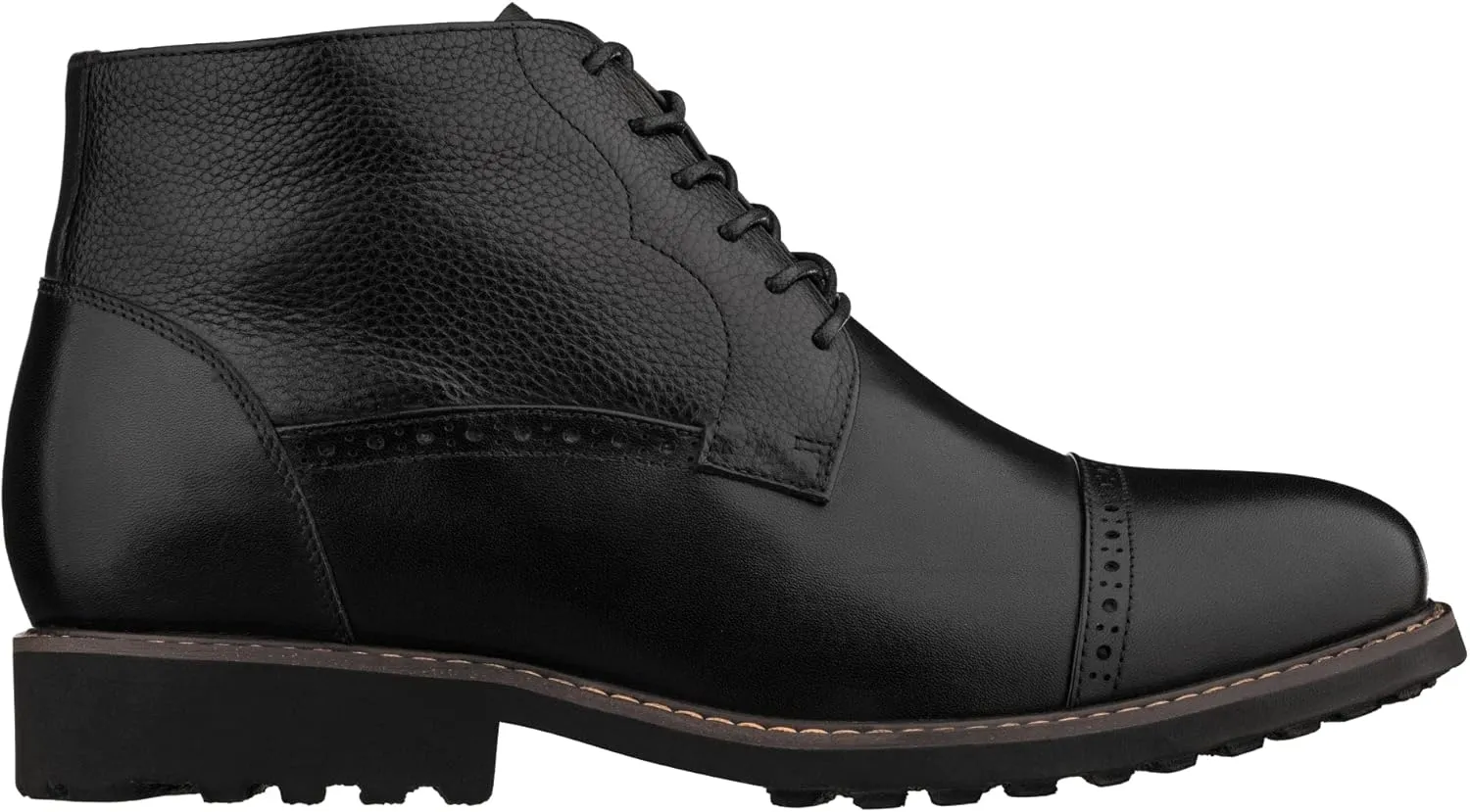 CALTO Men's Invisible Height Increasing Elevator Shoes - Black Leather Lace-up Cap-Toe Boots with Inner Faux Fur - 3.2 Inches Taller - Y41083 - Size 9 D(M) US
