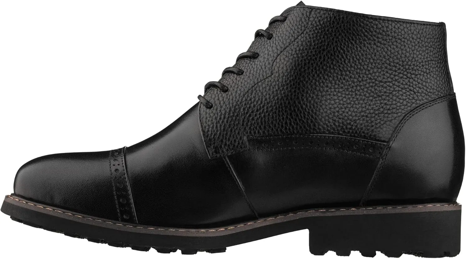 CALTO Men's Invisible Height Increasing Elevator Shoes - Black Leather Lace-up Cap-Toe Boots with Inner Faux Fur - 3.2 Inches Taller - Y41083 - Size 9 D(M) US