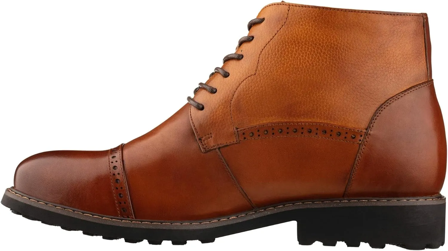 CALTO Men's Invisible Height Increasing Elevator Shoes - Brown Leather Lace-up Cap-toe Boots with Inner Faux Fur - 3.2 Inches Taller - Y41085 - Size 12 D(M) US