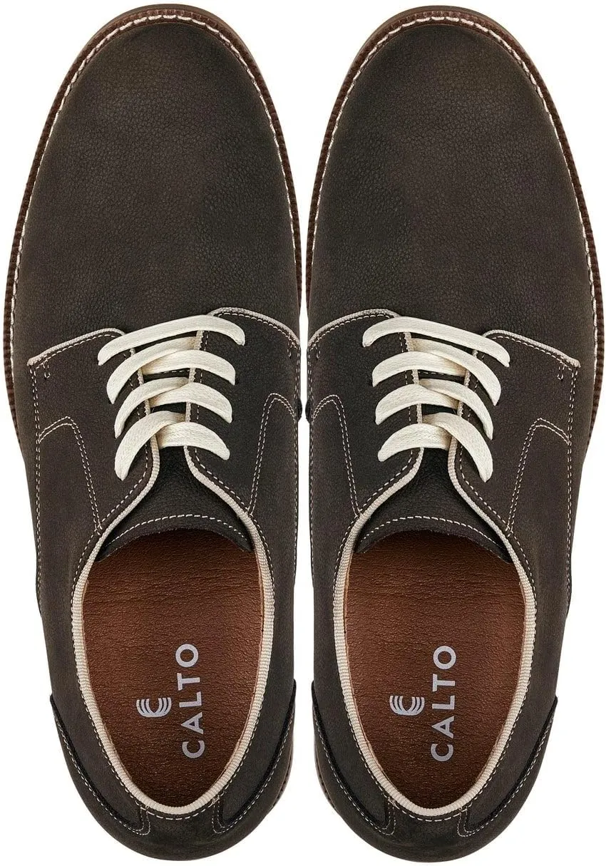 CALTO Men's Invisible Height Increasing Elevator Shoes - Sardine Grey Lace-up Premium Leather Casual Derby - 3 Inches Taller - J1311 - Size 9 D(M) US