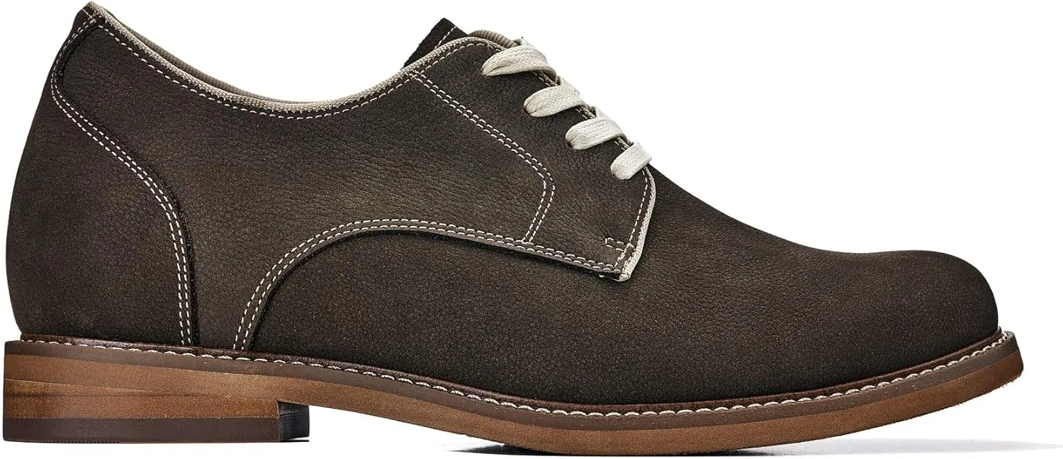 CALTO Men's Invisible Height Increasing Elevator Shoes - Sardine Grey Lace-up Premium Leather Casual Derby - 3 Inches Taller - J1311 - Size 9 D(M) US