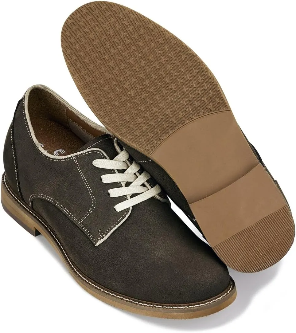 CALTO Men's Invisible Height Increasing Elevator Shoes - Sardine Grey Lace-up Premium Leather Casual Derby - 3 Inches Taller - J1311 - Size 9 D(M) US