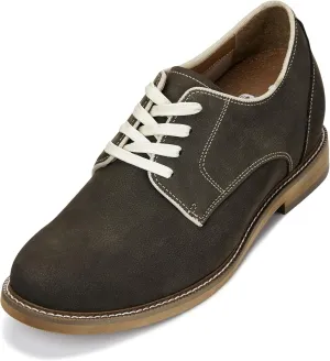 CALTO Men's Invisible Height Increasing Elevator Shoes - Sardine Grey Lace-up Premium Leather Casual Derby - 3 Inches Taller - J1311 - Size 9 D(M) US