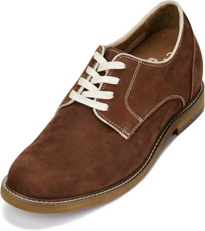 CALTO Men's Invisible Height Increasing Elevator Shoes - Terracotta Brown Lace-up Premium Leather Casual Derby - 3 Inches Taller - J1313 - Size 9 D(M) US