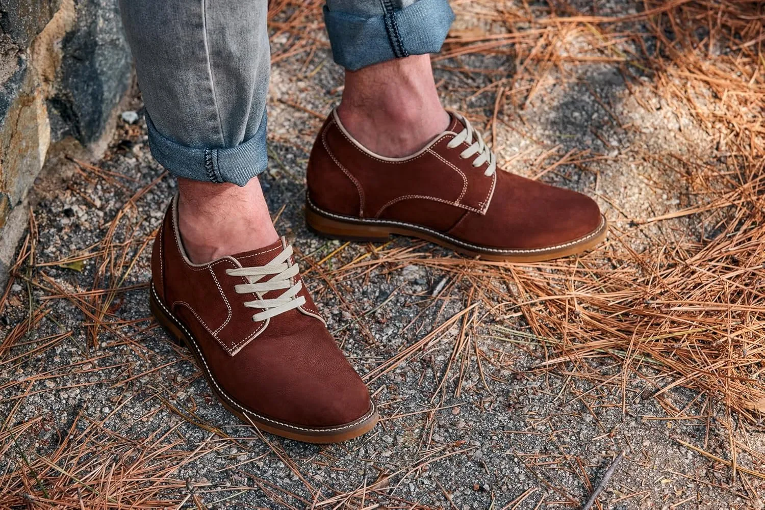 CALTO Men's Invisible Height Increasing Elevator Shoes - Terracotta Brown Lace-up Premium Leather Casual Derby - 3 Inches Taller - J1313 - Size 9 D(M) US