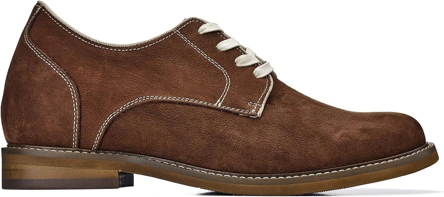 CALTO Men's Invisible Height Increasing Elevator Shoes - Terracotta Brown Lace-up Premium Leather Casual Derby - 3 Inches Taller - J1313 - Size 9 D(M) US