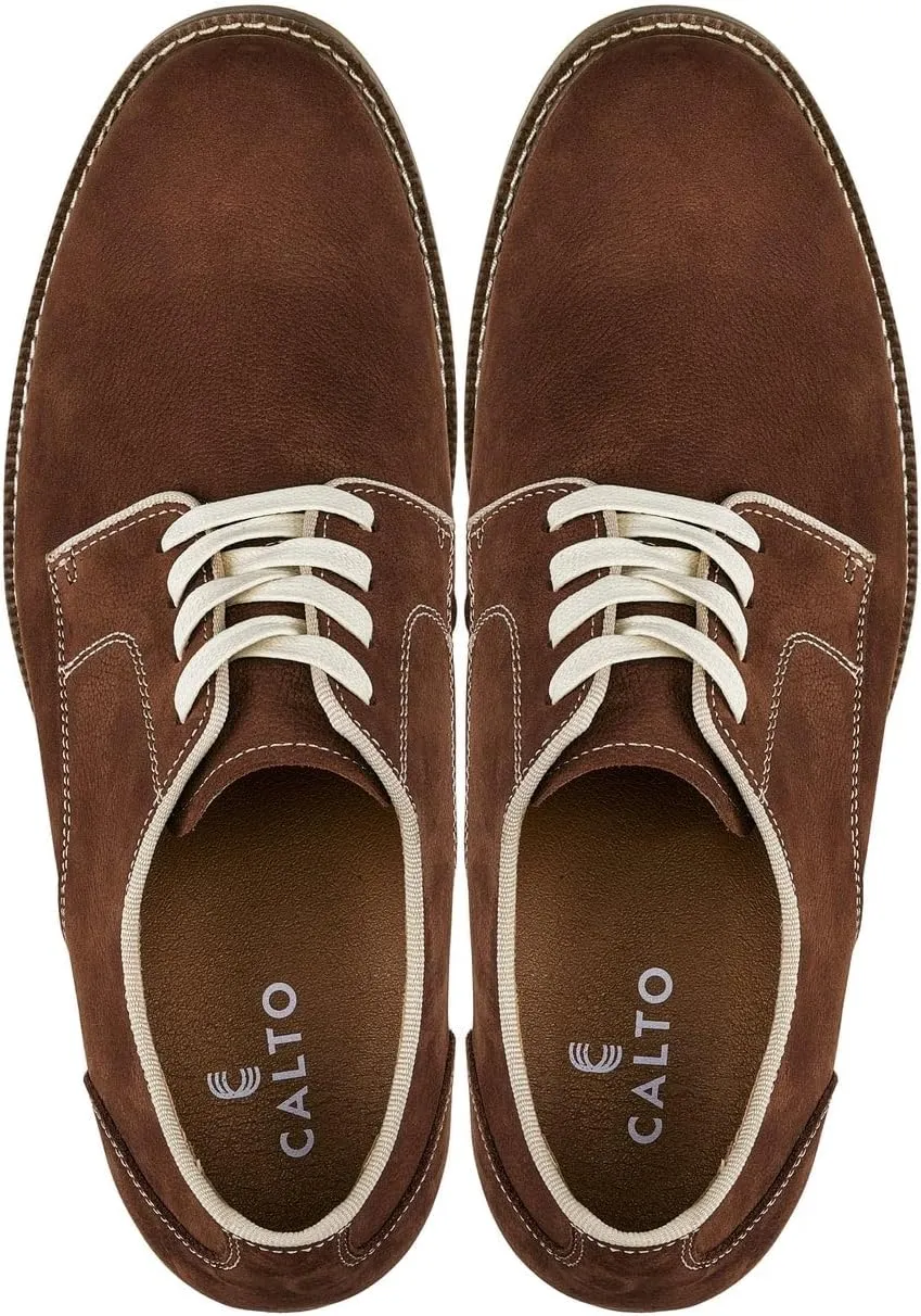 CALTO Men's Invisible Height Increasing Elevator Shoes - Terracotta Brown Lace-up Premium Leather Casual Derby - 3 Inches Taller - J1313 - Size 9 D(M) US