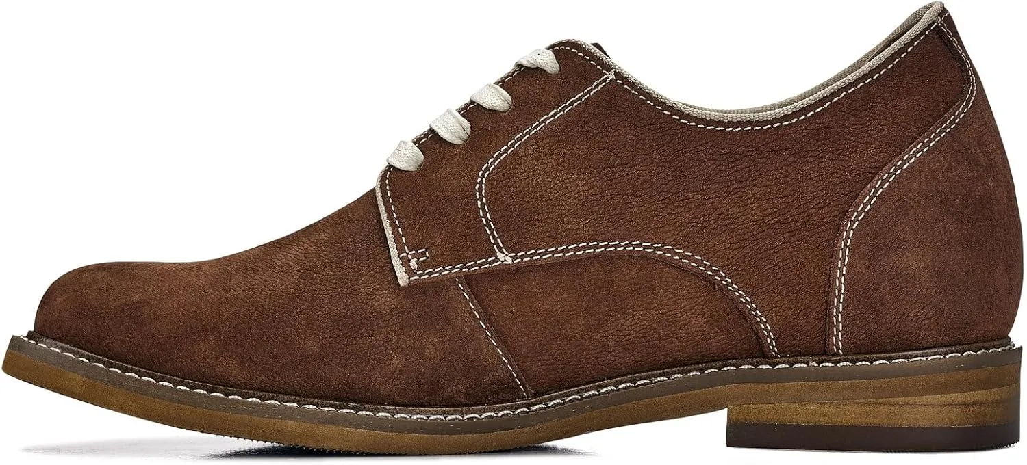 CALTO Men's Invisible Height Increasing Elevator Shoes - Terracotta Brown Lace-up Premium Leather Casual Derby - 3 Inches Taller - J1313 - Size 9 D(M) US