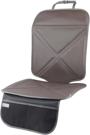 Car Seat Protector Leather Waterproof Child Safety Seat Protector Cover with Thick Pad and 2 Large Pockets Durable Kick Mat for All Auto Seat (Brown)