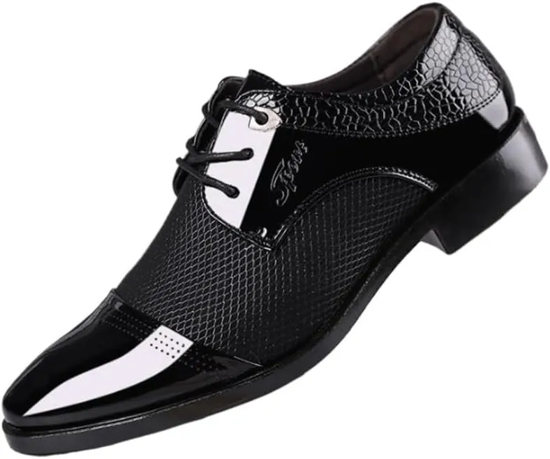 Casual Business Oxford Dress Shoes for Men Comfortable Chunky Heel Simple Lace-up Lug Sole Leather Formal Oxfords Shoes for Office Work