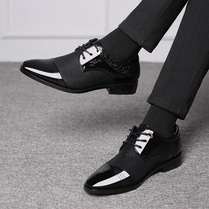 Casual Business Oxford Dress Shoes for Men Comfortable Chunky Heel Simple Lace-up Lug Sole Leather Formal Oxfords Shoes for Office Work