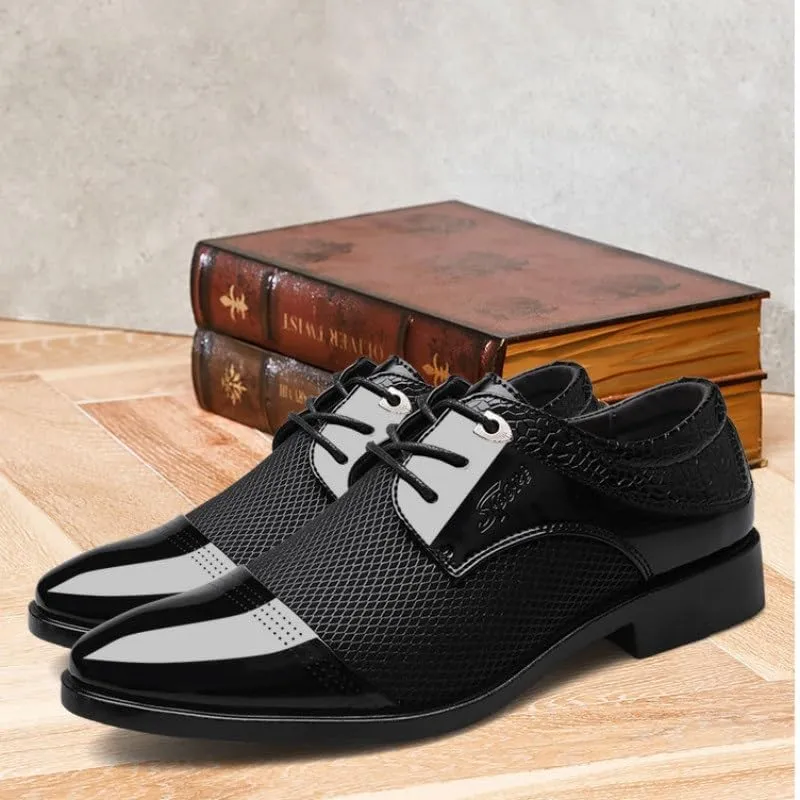 Casual Business Oxford Dress Shoes for Men Comfortable Chunky Heel Simple Lace-up Lug Sole Leather Formal Oxfords Shoes for Office Work